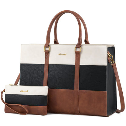 Picture of LOVEVOOK Laptop Bag for Women, 15.6 Inch Work Bags for Women, Vintage Leather Laptop Tote Bag, Waterproof Computer Bags with Clutch Purse, Large Capacity Briefcase, Business Office Bag for Work