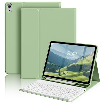 Picture of aoub Keyboard Case for iPad 10th Generation 10.9 inch, Stand Folio Detachable Wireless Bluetooth Rechargeable Keyboard Soft TPU Back Case with Pencil Holder for New iPad 10th Gen 2022, Light Green