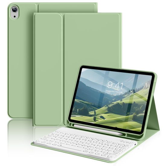 Picture of aoub Keyboard Case for iPad 10th Generation 10.9 inch, Stand Folio Detachable Wireless Bluetooth Rechargeable Keyboard Soft TPU Back Case with Pencil Holder for New iPad 10th Gen 2022, Light Green