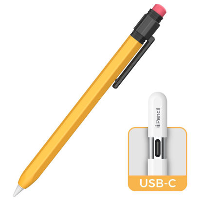 Picture of TRONWIN Apple Pencil USB C Case,Silicone Sleeve Protective Cover Perfect Grip Skin Classic Design with Sturdy Clip Compatible with Apple Pencil USB-c for ipad pro (Yellow)