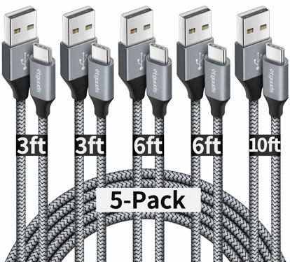 Picture of etguuds USB A to USB C Cable 5-Pack (3/3/6/6/10 ft), Fast Charging Type C Charger Cord for iPhone 16 15 Pro/Pro Max/Plus, for Samsung Galaxy S24 S23 S22 S21 S20 S10 A55 A54 Flip, Pixel, Moto G, Gray