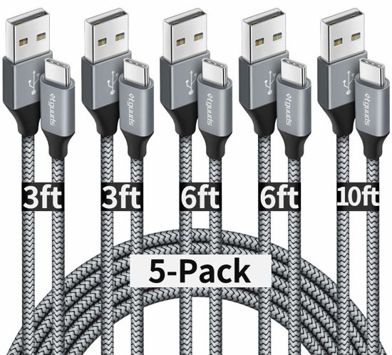 Picture of etguuds USB A to USB C Cable 5-Pack (3/3/6/6/10 ft), Fast Charging Type C Charger Cord for iPhone 16 15 Pro/Pro Max/Plus, for Samsung Galaxy S24 S23 S22 S21 S20 S10 A55 A54 Flip, Pixel, Moto G, Gray