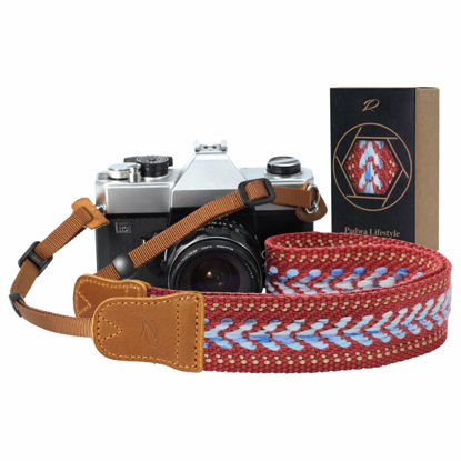Picture of Padwa Lifestyle Speed Red Camera Strap - 1.5" Soft Cotton Rope Weave Crazy Horse Cowhide Head Camera Straps for Photographers and All Cameras,Cute Adjustable Vintage Woven Strap for Adults & Kids