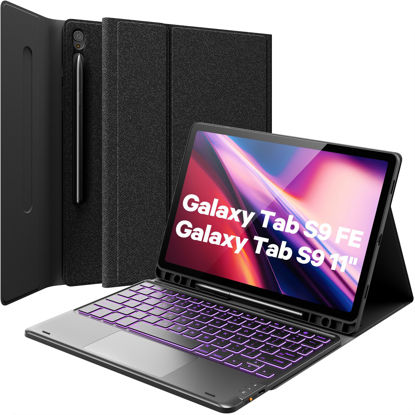 Picture of GreenLaw Galaxy Tab S9 FE 5g Case with Keyboard, Galaxy Tab S9 Keyboard Case, 7 Color Backlit Touchpad Keyboard with Pencil Holder, Magnetic Detachable, for Galaxy Tab S9 FE 10.9", S9 11", Black