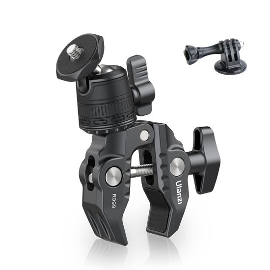 Picture of ULANZI R099 Super Clamp Camera Mount Clamp with 360° Ballhead, Bike/Bicycle/Motorcycle Handlebar Mount for Insta360/GoPro/AKASO/DJI Osmo Action Cameras, DSLR/Cameras/Lights Pole Tube Mount