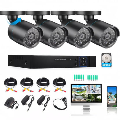 Picture of Home Security Camera System 3000TVL Surveillance DVR Kits, 4pcs Wired 5MP IP Night Vision Cameras Set with AI Motion Person Vehicle Detection, 4K NVR with 500GB Hard Drive for 24-7 Recording