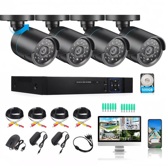 Picture of Home Security Camera System 3000TVL Surveillance DVR Kits, 4pcs Wired 5MP IP Night Vision Cameras Set with AI Motion Person Vehicle Detection, 4K NVR with 500GB Hard Drive for 24-7 Recording
