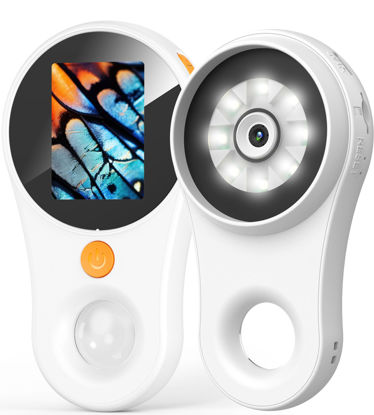 Picture of Macro Microscope Digital Fixed Focus 2.0 inch IPS Color Screen, 200w Pixel, 500x Magnification, Portable Handheld Magnifying Glass, Built-in 8LED Lights Compatible with Windows, Mac OS (White)