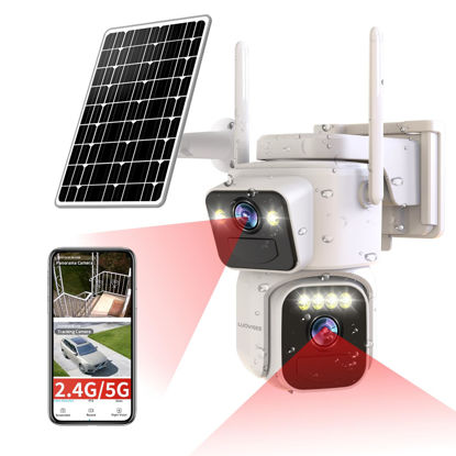 Picture of Luovisee Solar Security Cameras Outdoor Wireless,2.4G/5G WiFi Cameras for Home Security, Dual Lens PTZ Motion Zone,2-Way Audio,Night Vision,Weatherproof,SD/Cloud Storage
