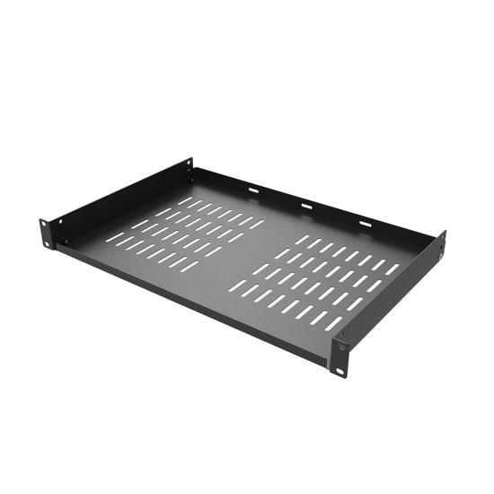 Picture of QiaoYoubang 1U Universal Rack Shelf Steel, 12" Vented Cantilever Rack Tray for 19” Network Equipment Shelf Mounting, Black (12 inch)