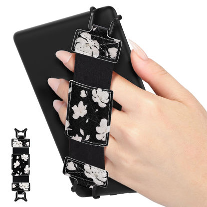 Picture of MoKo Soft Hand Strap for 6-8" eReaders Fire Tablet Kindle/Kobo/Voyaga/Lenovo/Sony Kindle E-Book Tablet, High-Elasticity Versatile Hand Strap Lightweight Finger Grip Holder, Black & White Magnolia