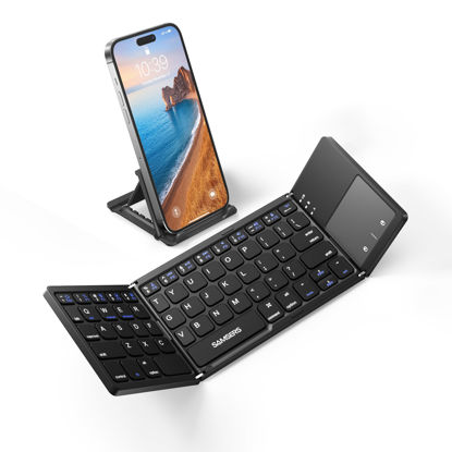 Picture of Samsers Foldable Bluetooth Keyboard with Touchpad - Portable Wireless Keyboard with Holder, Rechargeable Full Size Ultra Slim Pocket Folding Keyboard for Android Windows iOS Tablet & Laptop - Black