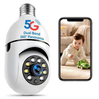 Picture of 5G&2.4G Wifi Light Bulb Security Camera Wireless Outdoor,Indoor Home Security Cameras,3K Light Socket Security Camera Dotcom,Screw in Camera,360°Color Night Vision,Camera Motion Sensor Alarm 1(pcs)