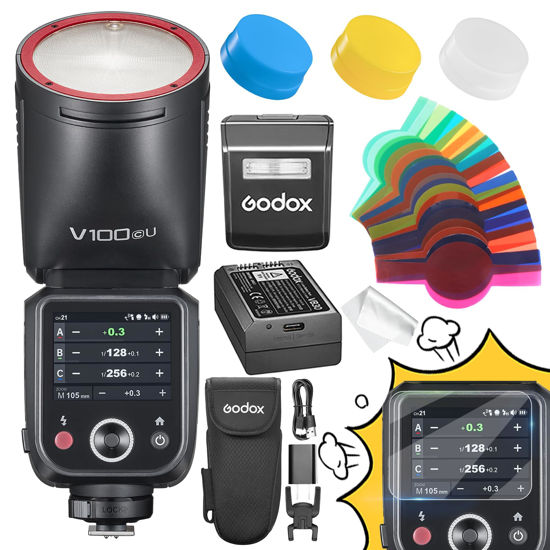 Picture of GODOX V100 C GODOX Flash for Canon - Touchscreen Control 100W TTL Camera Flash GODOX V1 for Canon Upgraded 70 Full Power Consecutive Flashes Camera Flash for Canon 5D Mark IV/Canon RP/Canon M50/etc