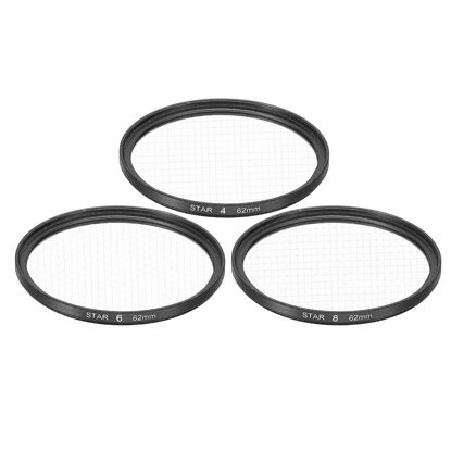 Picture of MECCANIXITY 62mm Star Lens Filter, 1 Set Starburst Lens Filter 4 Points 6 Points 8 Points Star Camera Lens Filter for Night Scenery Glassworks