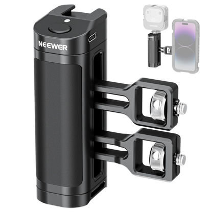 Picture of NEEWER Side Handle Grip with Wireless Remote Control Button Shutter Trigger for Smartphone Cage Video Rig, 2 Mount Adapters with 1/4" Screws & Locating Pins, Compatible with SmallRig Cages, PA005E