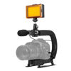 Picture of PULUZ U/C Shape Portable Handheld Bracket Stabilizer Kits Handle Grip + LED Studio Light + Video Microphone Kit with Cold Shoe Tripod Head for All SLR Cameras and Home DV Camera Smartphones