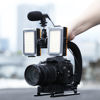 Picture of PULUZ U/C Shape Portable Handheld Bracket Stabilizer Kits Handle Grip + LED Studio Light + Video Microphone Kit with Cold Shoe Tripod Head for All SLR Cameras and Home DV Camera Smartphones