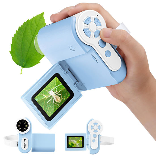 Picture of Barchrons Microscope for Kids, 1000X Handheld Kids Microscope with 6 Adjustable LED Lights, 2'' HD Screen Miniscope for Kids 8-12 Christmas Birthday Gifts, 32GB SD Card Include-Blue