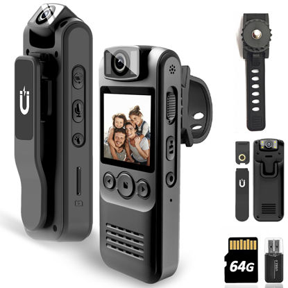 Picture of Body Camera with Audio & Video Recording- 64GB 1080P HD Police Cop Cam for Outdoor Law Enforcement Guard Travel Cameras- With Magnetic Clip Flashlight 6HR Battery Recorder (Black No Lanyard)