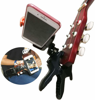 Picture of Universal Guitar Headstock Phone/Camera Clamp Clip Mount for All Smartphones and Gopro Action Cameras ~ Close Up Home Recording - Live Broadcast Bracket Clip - Work for Any Microphone Stands