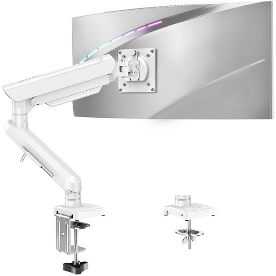 Picture of Single Monitor Mount for 13-32 inch Screen, Monitor Desk Mount Gas Spring Arm, Gaming Monitor Arm Holds 4.4-22 lbs, Home Office VESA Monitor Mount with Clamp & Grommet Base, Freelift Pro White