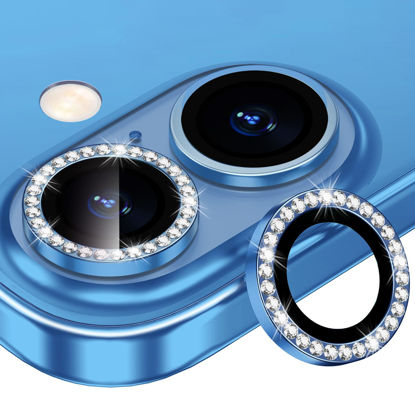 Picture of Xfilm for iPhone 16/16 Plus Camera Lens Protector Bling Individual Metal Diamond Ring 9H Hardness Scratchproof Protector, Stylish Phone Accessories, Case Friendly (Blue Diamond)