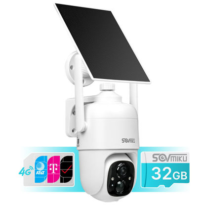 Picture of SOVMIKU C1 4G LTE Cellular Security Camera Wireless Outdoor, $14.9/Month for Unlimited Data, Easy to Setup, IP65 Waterproof, No Wi-Fi Surveillance Cam Two Way Audio, Color Night Vision, 32GB Included