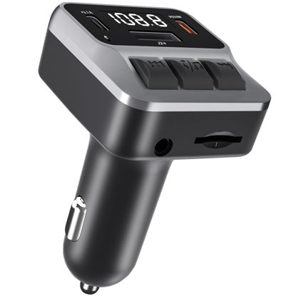 Picture of SYENGKKY Bluetooth 5.3 FM Transmitter for Car, Bluetooth Car Adapter with Dual Type-C PD(30W) Charger Port and QC3.0 USB Port, Handsfree Calling Bluetooth Transmitter Car, Support AUX, U Disk, TF Card