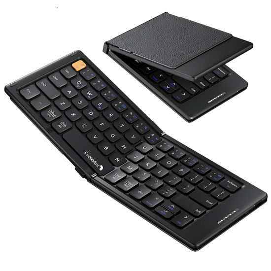 Picture of ProtoArc Foldable Compact Keyboard, XK04 Portable Bluetooth Keyboard with PU Leather Cover, Pocket-Sized Wireless Travel Keyboard for iPad, iPhone, Smartphone, Tablet and Laptop - Black