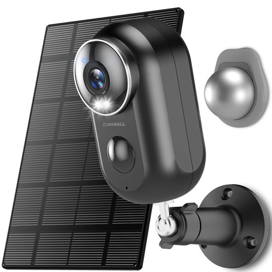 Picture of ZUMIMALL Solar Security Cameras Wireless Outdoor, 2K Outdoor Camera Wireless Solar Powered, 2.4G WiFi Battery Camera, 3MP Color Night Vision, Magnetic Mount,Siren,PIR/AI Analyse, IP66, Cloud, Alexa