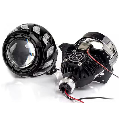 Picture of 3.0 Inch Projector Lens with Spiral Shrouds,Universal Headlight Retrofit Kit with Hi/Low Beam for H1 H4 H7 Car Motorcycle Headlight