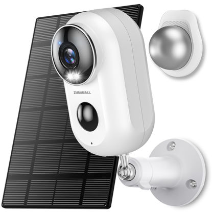 Picture of ZUMIMALL Solar Security Cameras Wireless Outdoor, 2K Outdoor Camera Wireless Solar Powered, 2.4G WiFi Battery Camera, 3MP Color Night Vision, Magnetic Mount,Siren,PIR/AI Analyse, IP66, Cloud, Alexa