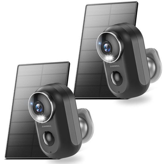 Picture of ZUMIMALL Solar Security Cameras Wireless Outdoor, 2Packs, Solar Camera Outdoor Wireless, 2.4G WiFi Battery Camera, 3MP Color Night Vision, Magnetic Mount, Siren,PIR/AI Analyse, IP66, Cloud, Alexa