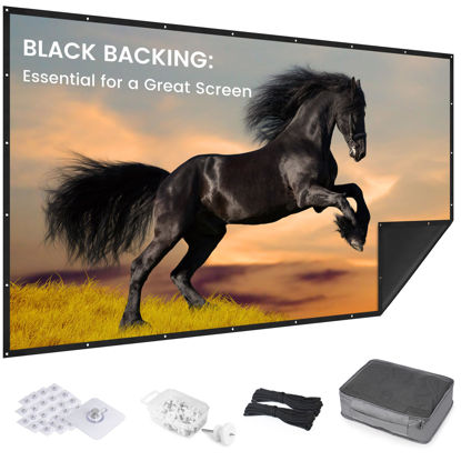 Picture of 100 inch Projector Screen 2025 Upgraded - Black Backing,Straight Edges, Foldable, Washable and Wrinkle-Free - for Indoor Home Theater and Outdoor Cinema - White 16:9 by IOLIEO