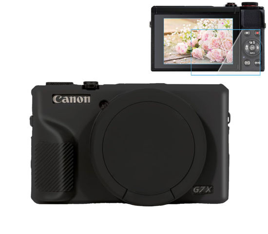 Picture of Pocoukate Case for Canon G7X Mark III Camera, Soft Silicone Protective Cover Skin with Removable Lens Cover for Powershot G7X Mark iii, Silicone Case with G7X3 Screen Protector Accessories - Black