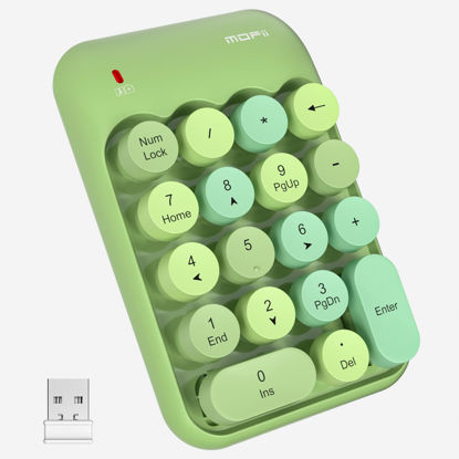 Picture of MOFII Wireless Number Pads - Green Numeric Keypad 18 Keys USB 2.4G Round Keycap Colorful Extensions Keypads, Financial Accounting Portable Numpad 10 Key for Laptop/PC/Notebook/Surface Pro