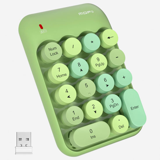 Picture of MOFII Wireless Number Pads - Green Numeric Keypad 18 Keys USB 2.4G Round Keycap Colorful Extensions Keypads, Financial Accounting Portable Numpad 10 Key for Laptop/PC/Notebook/Surface Pro