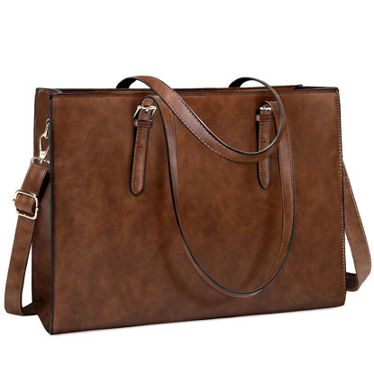 Picture of Laptop Bag for Women Waterproof Lightweight Leather 15.6 Inch Computer Tote Bag Business Office Briefcase Large Capacity Handbag Shoulder Bag Professional Office Work Bag