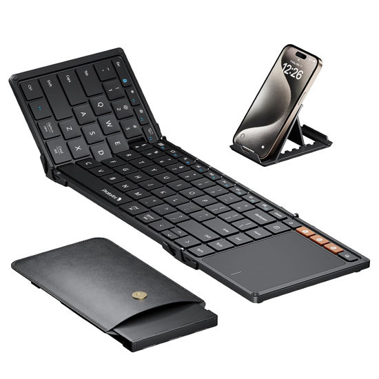 Picture of ProtoArc Foldable Keyboard with Touchpad, XK01 TP Folding Portable Keyboard, Full Size Keys, Large Trackpad Bluetooth Travel Keyboard for iPad, iPhone, Laptop PC Tablets -Black