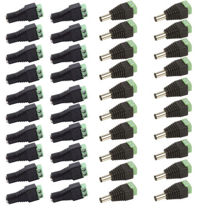 Picture of AIMHDUTY DC Power Jack Plug Adapter Barrel Connector 20 Pairs 12V Male and Female 2.1 x 5.5mm for CCTV Security Camera System, LED Strip