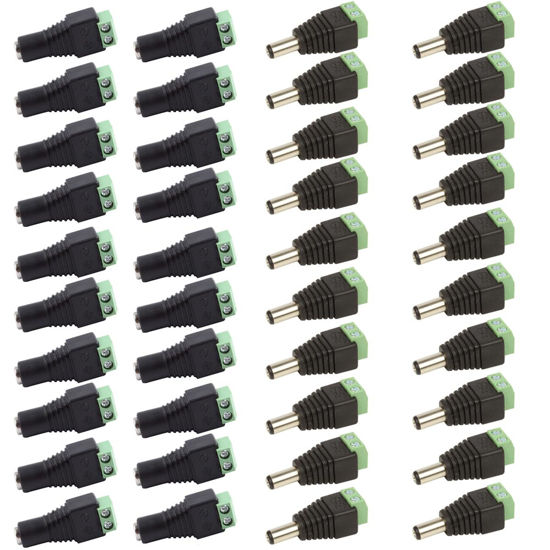 Picture of AIMHDUTY DC Power Jack Plug Adapter Barrel Connector 20 Pairs 12V Male and Female 2.1 x 5.5mm for CCTV Security Camera System, LED Strip