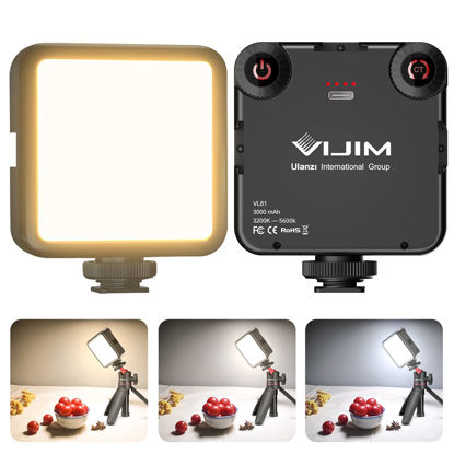 Picture of VIJIM LED Video Light, VL81 On Camera Light with 3 Cold Shoe Rechargeable 3000mAh Battery Bicolor Dimmable 3200K-5600K CRI95+ Portable Photography Photo Lighting Panel for YouTube DSLR Camcorder Vlog