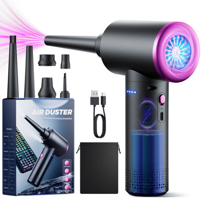 Picture of Evaline Compressed air Duster - 3 Gear Adjustable 100000RPM Electric with LED Light, Cordless Blower for Computer Keyboard Car Cleaning Kit 9000mAh Rechargeable Dust Remover, Black
