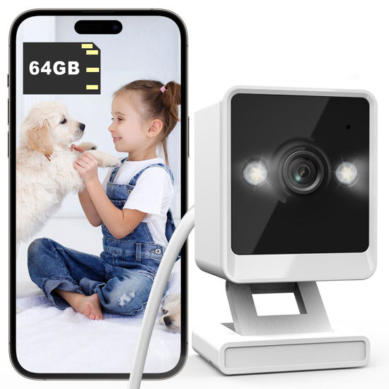 Picture of vebiliki 2K Cameras for Home Security, Night Vision Indoor Camera with 64GB Memory Card, 2 LED Lights, WiFi Camera for Elder/Baby/Pet, Pet Camera, Cloud Storage & SD Card Storage, Security Camera