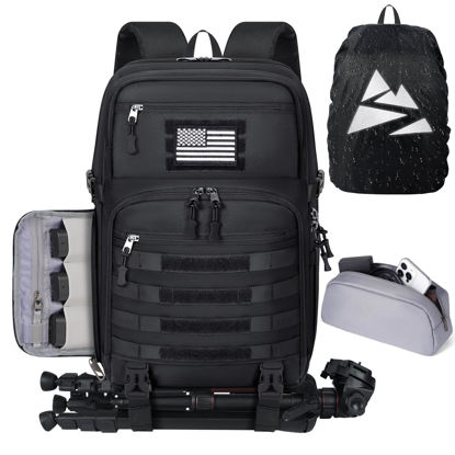 Picture of SDYSM Camera Backpack Bag Professional for DSLR/SLR Mirrorless Camera Waterproof 15.6 inch Tactical Camera Bags for Photographers with Rain Cover, Tripod Holder, Small Bag Photography Backpack Case