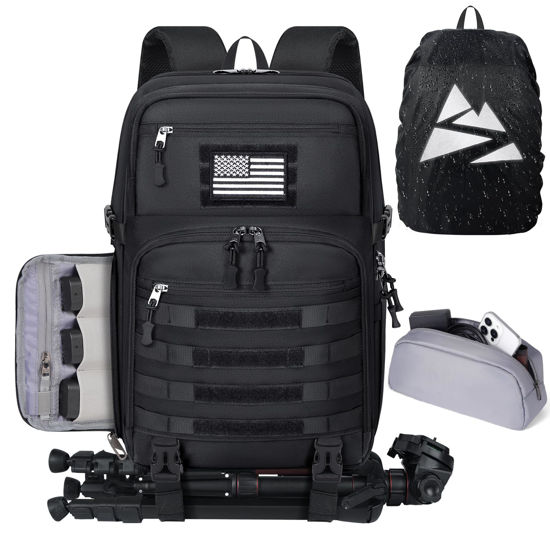 Picture of SDYSM Camera Backpack Bag Professional for DSLR/SLR Mirrorless Camera Waterproof 15.6 inch Tactical Camera Bags for Photographers with Rain Cover, Tripod Holder, Small Bag Photography Backpack Case