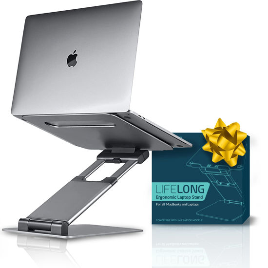 Picture of Ergonomic Laptop Stand for Desk, Adjustable Height Up to 20", Laptop Riser Portable Computer, Laptop Stands, Fits All MacBook, Laptops 10 15 17 Inches, Laptop Holder Desk Stand, Gift for Men Women