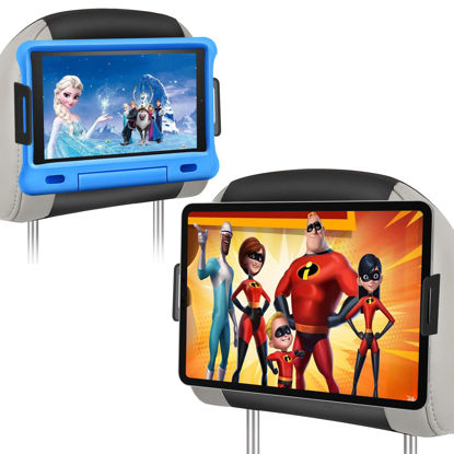Picture of Abemala 2 Pack Car Headrest Tablet Holder, iPad Holder for Car Backseat, Anti-Slip Strap and Holding Board Fits All 4.7"-12.9" Device, Road Trip Essential for Kids, 360° Rotatable iPad Headrest Mount