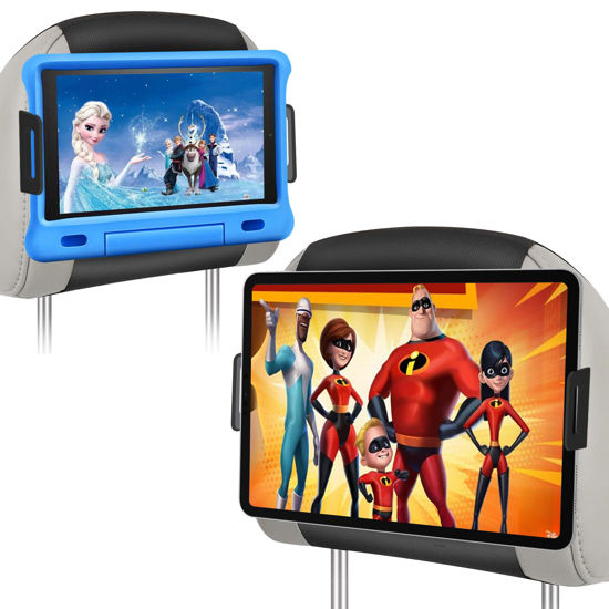 Picture of Abemala 2 Pack Car Headrest Tablet Holder, iPad Holder for Car Backseat, Anti-Slip Strap and Holding Board Fits All 4.7"-12.9" Device, Road Trip Essential for Kids, 360° Rotatable iPad Headrest Mount